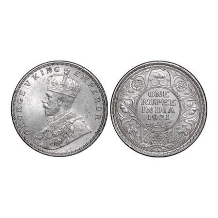 George V, Silver, Rupee, 1921, Bombay Mint, Dot. GK 1043. Uncirculated. Scarce.