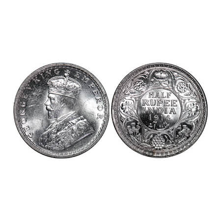 George V, Silver, Half Rupee, 1914, Bombay Mint, Dot. GK 1051. Brilliant Uncirculated. Ver