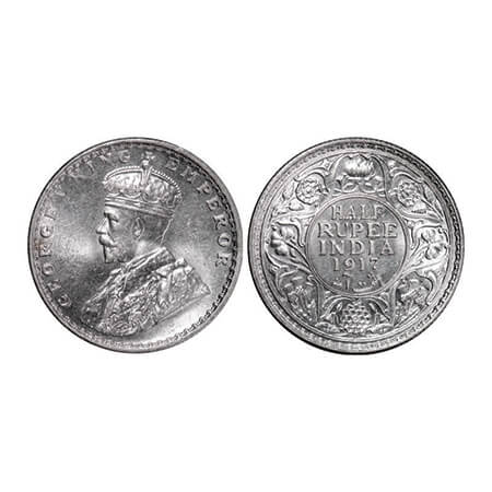 George V, Silver, Half Rupee, 1917, Bombay Mint, Dot. GK 1055. Brilliant Uncirculated. Sca