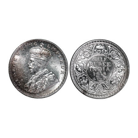 George V, Silver, Half Rupee, 1918, Bombay Mint, Dot. GK 1056. Brilliant Uncirculated. Sca