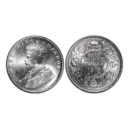 George V, Silver, Half Rupee, 1919, Bombay Mint, Dot. GK 1057. Brilliant Uncirculated. Sca