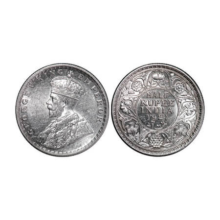 George V, Silver, Half Rupee, 1921, Calcutta Mint, No dot. GK 1058. Uncirculated. Scarce.