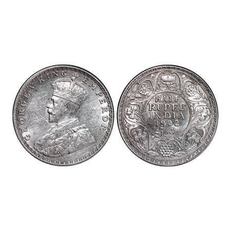 George V, Silver, Half Rupee, 1922, Bombay Mint, Dot. GK 1060. Extremely Fine+. Scarce.