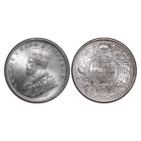 George V, Silver, Half Rupee, 1933, Calcutta Mint, No dot. GK 1073. Brilliant Uncirculated