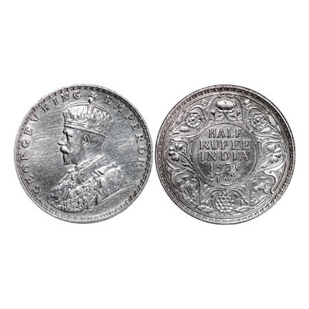 George V, Silver, Half Rupee, 1936, Bombay Mint, Dot. GK 1076. Extremely Fine+, Cleaned. S