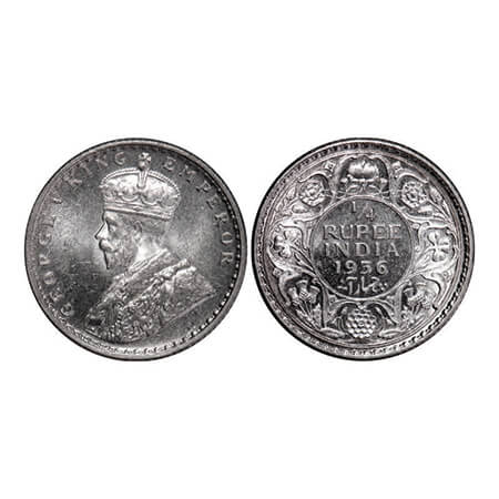 George V, Silver, 1/4 Rupee, 1936, Calcutta Mint, No dot. GK 1099. Brilliant Uncirculated.