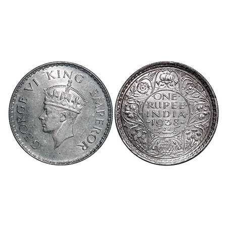 George VI, Silver, Rupee, 1938, Bombay Mint, A/I, No dot, Milled edge. GK 1254. Almost Unc