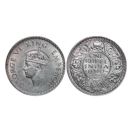 George VI, Half Silver, Rupee, 1940, Bombay Mint, A(a)/I, Dot, Security edge. GK 1258. Abo