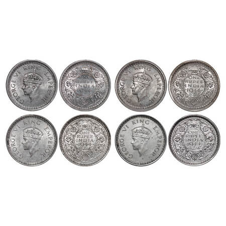 George VI, Half Silver, Rupee, (4 coins), 1944, 1 & 2) Bombay Mint, C/III, Diamond, Securi