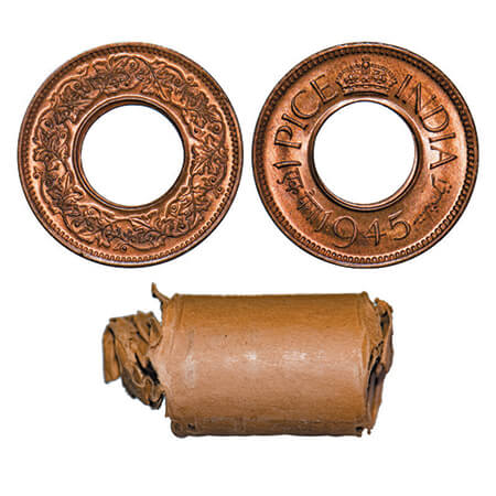 George VI, Bronze, 1 pice, 1945, Calcutta Mint, Roll of 24 coins in Brown paper. GK 1445. 