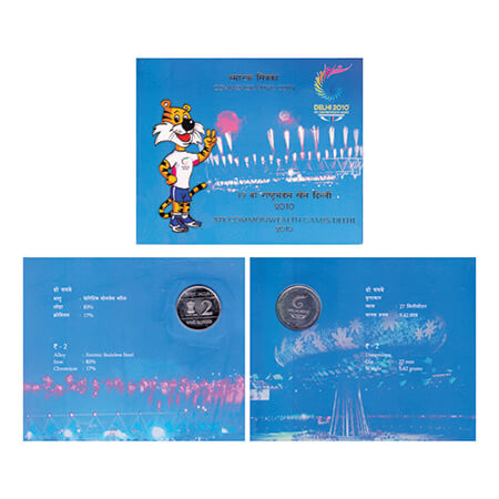 2010, XIX Common Wealth Games, Unc coin of 2 Rupees, Hyderabad mint, in original mint Blis