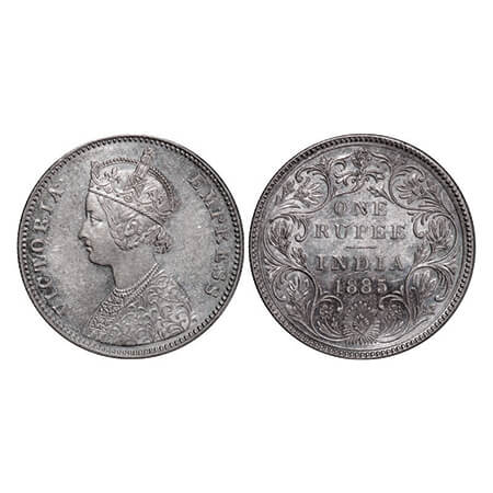 Victoria Empress, Silver, Rupee, 1885, Bombay Mint, A3/II(i), 'B' raised, Top stroke of nu