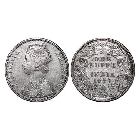 Victoria Empress, Silver, Rupee, 1887, Bombay Mint, C2/I(ii), 'B' raised. GK 533. Very Fin