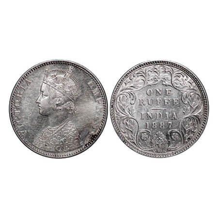Victoria Empress, Silver, Rupee, 1887, Bombay Mint, C2/I(ii), 'B' incused, B incused inver