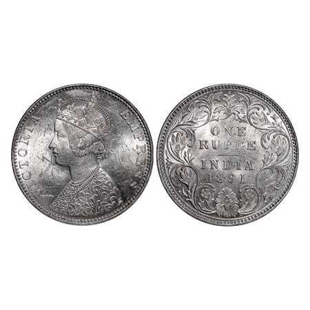 Victoria Empress, Silver, Rupee, 1891, Bombay Mint, C2/I, 'B' incused. GK 569. About Uncir