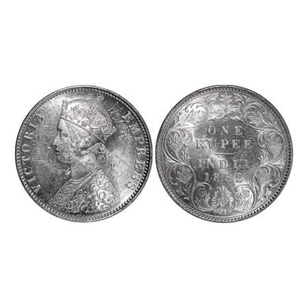 Victoria Empress, Silver, Rupee, 1892, Bombay Mint, C2/I, 'B' incused. GK 572. Brilliant U