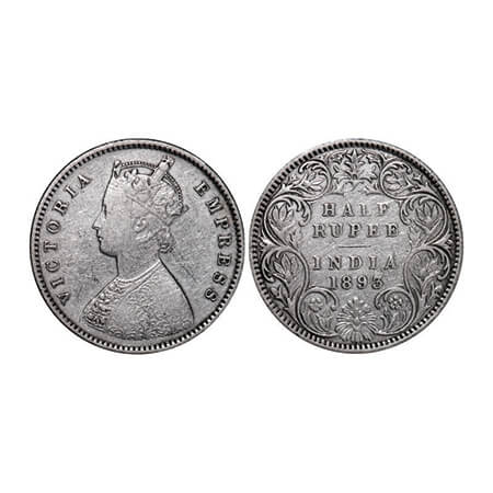 Victoria Empress, Silver, Half Rupee, 1893, Bombay Mint, A/I, 'B' incused. GK 648. Very Fi