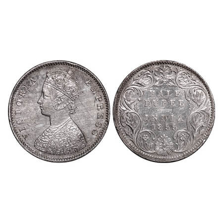 Victoria Empress, Silver, Half Rupee, 1899, Bombay Mint, A/I, 'B' incused, B incused inver