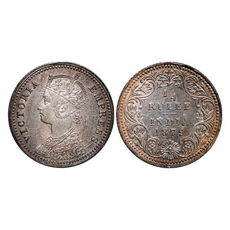 Victoria Empress, Silver, 1/4 Rupee, 1879, Calcutta Mint, C/II, 'C' incused, Numeral 9 of 