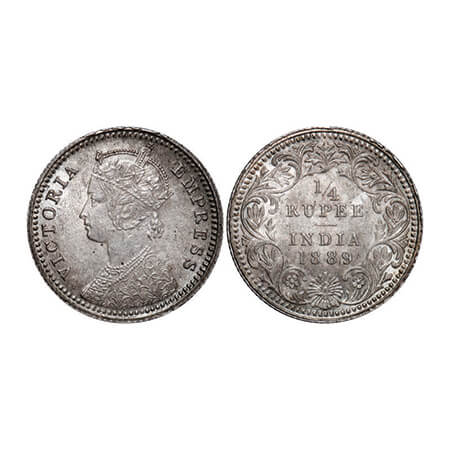 Victoria Empress, Silver, 1/4 Rupee, 1889, Calcutta Mint, C/II, 'C' incused. GK 716. Almos