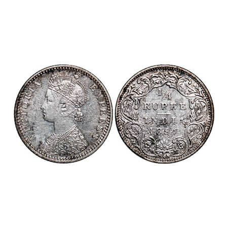 Victoria Empress, Silver, 1/4 Rupee, 1894, Bombay Mint, C(i)/I, 'B' incused. GK 726. Very 