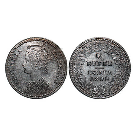 Victoria Empress, Silver, 1/4 Rupee, 1896, Calcutta Mint, C/II, 'C' incused, Ghost on Rev.