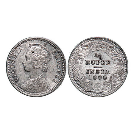 Victoria Empress, Silver, 1/4 Rupee, 1896, Calcutta Mint, C/II, 'C' incused. GK 728. Very 