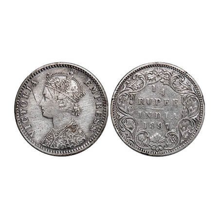 Victoria Empress, Silver, 1/4 Rupee, 1897, Bombay Mint, C(i)/I, 'B' incused, Edge nick on 