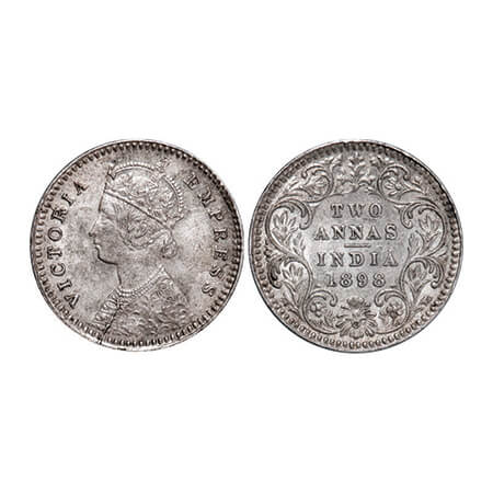Victoria Empress, Silver, 2 Annas, 1898, Calcutta Mint, B/II, 'C' incused, Multiple die cr