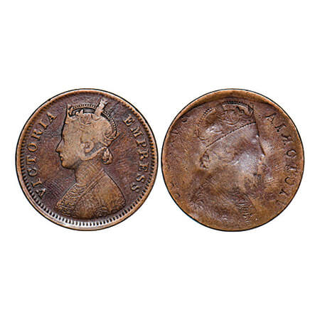 Victoria Empress, Copper, Quarter Anna, Error, Obv Lakhi, 6.26gm. Very Fine. Rare.