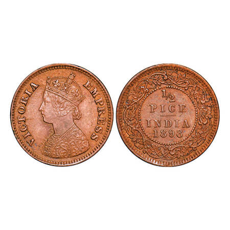 Victoria Empress, Copper, 1/2 Pice, 1898, Calcutta Mint, A/I, No mint mark, Die cracks on 