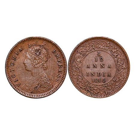 Victoria Empress, Copper, 1/12 Anna, 1885, Calcutta Mint, Obv B, 'C' incused. GK 900. Extr