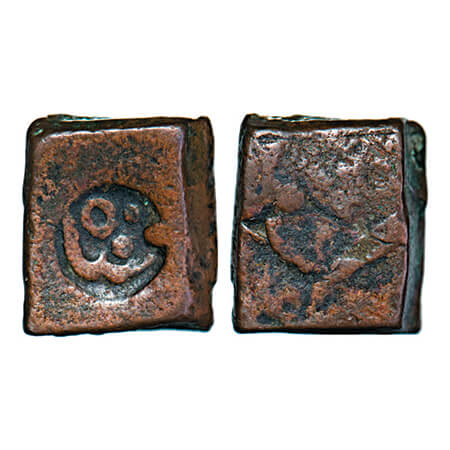 Cambay, Copper Square Paisa, Jafar Ali Khan (1880-1915 AD), no date type, Counter strike P