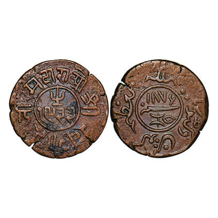 Kutch, Copper 1 1/2 Dokdo, 9.47g, Khengarji III, INO Queen Victoria, VS 1933/1876 AD. Rajg