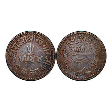 Kutch, Copper, 3 Dokda, 19.27g, Khengarji III, in the name of Victoria Queen, VS 1944/1887