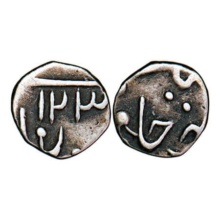 Partabgarh, Silver 1/8 Rupee, 1.32g, Dulep Singh (1825-1864 AD), AH 123(6) / 4(5) RY, INO 