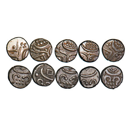 Travancore, Silver Velli Chuckram, 0.37g, (5 Coins), Marthanda Varma ( 904-933 ME / 1729-1