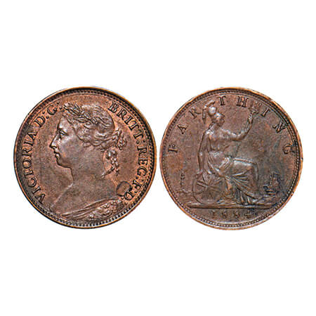 Great Britain, Bronze Farthing, 2.83g, Queen Victoria, 1884, Obv: Second laureate portrait