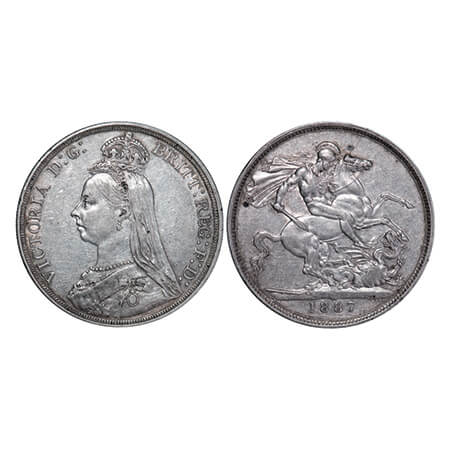 Great Britain, Silver (0.925) Crown, 28.14g, Victoria Queen, 1887, Obv: Crowned and veiled