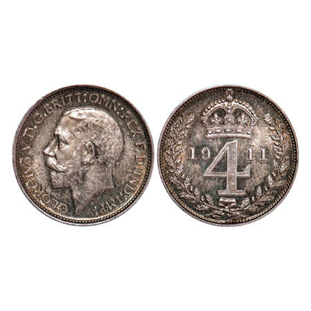 Great Britain, Silver (.925) 4 Pence, 1.90g, 1911 (Maundy Issue), George V, Obv: Uncrowned