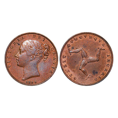 Isle of Man, Copper Farthing, 4.70g, Victoria Queen, 1839, Obv: Bust of young Victoria fac