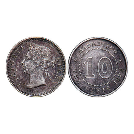 Mauritius, Silver (0.800) 10 Cents, 1.16g, Victoria Queen, 1889, Obv: Portrait of Queen Vi