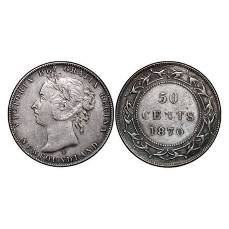 Newfoundland, Silver (0.923) 50 Cents, 11.25g, Victoria Queen, 1870, Obv: The portrait of