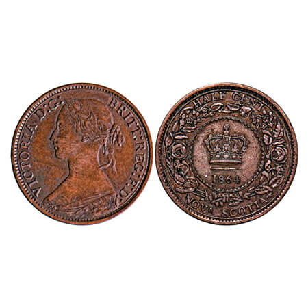 Nova Scotia (Canada), Bronze 1/2 Cent, 2.78g, Queen Victoria, 1864, Obv: Left portrait of 