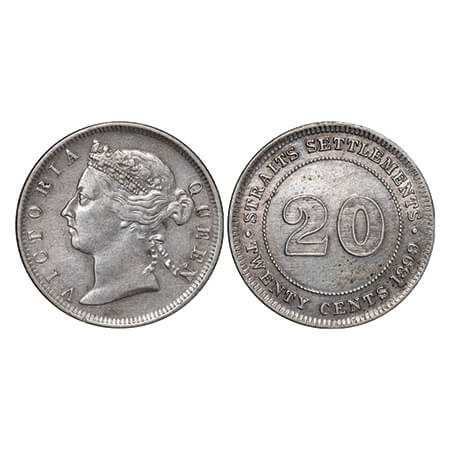 Straits Settlements, Silver (0.800) 20 Cents, 5.37g, Victoria Queen, 1899, Obv: Crowned bu