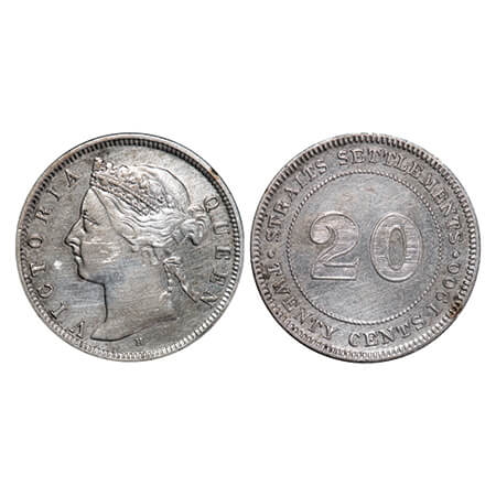 Straits Settlements, Silver (0.800) 20 Cents, 5.38g, Victoria Queen, 1900, Obv: Crowned bu
