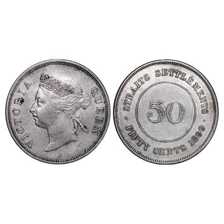 Straits Settlements, Silver (0.800) 50 Cents, 13.54g, Victoria Queen, 1899, Obv: Crowned b