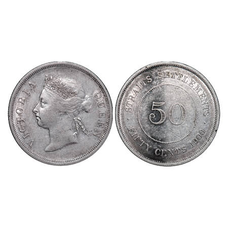 Straits Settlements, Silver (0.800) 50 Cents, 13.51g, Victoria Queen, 1900, Obv: Crowned b