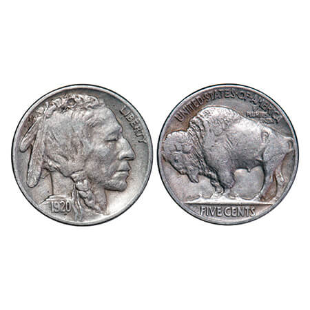 United States, CuNi 5 Cents, 5.07g, 1920, "Buffalo Nickel", Obv: The composite profile of