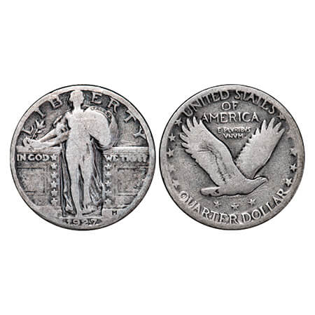 United States, Silver (0.900) 1/4 Dollar, 5.93g, 1927, Obv: Standing Liberty, looking over